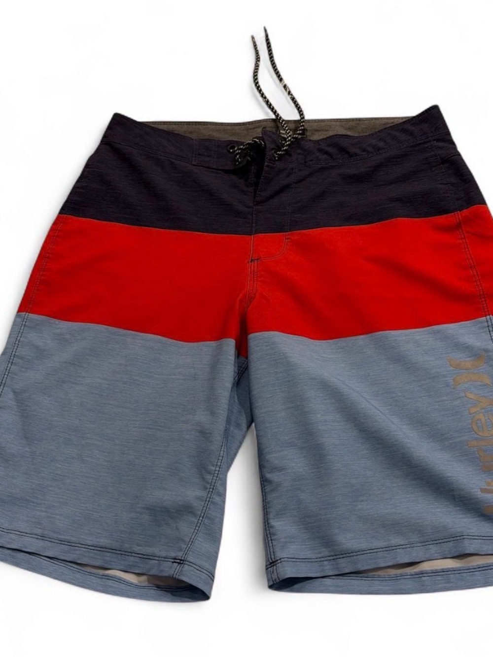 HURLEY Men's Colorblock Swim Shorts - Black, Red, Gray Sz 30 gently pre owned